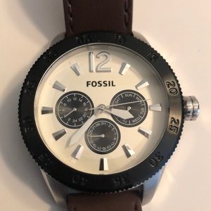 Fossil Watch with brown leather strap.